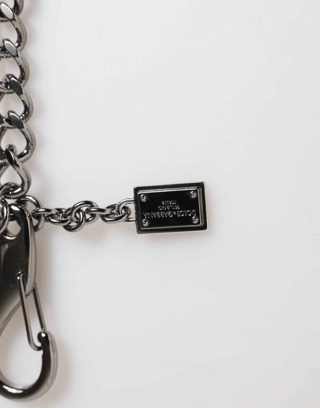 Dolce & Gabbana Black Red Military Leather Patch DG Logo Keychain Keyring