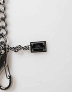 Dolce & Gabbana Black Red Military Leather Patch DG Logo Keychain Keyring