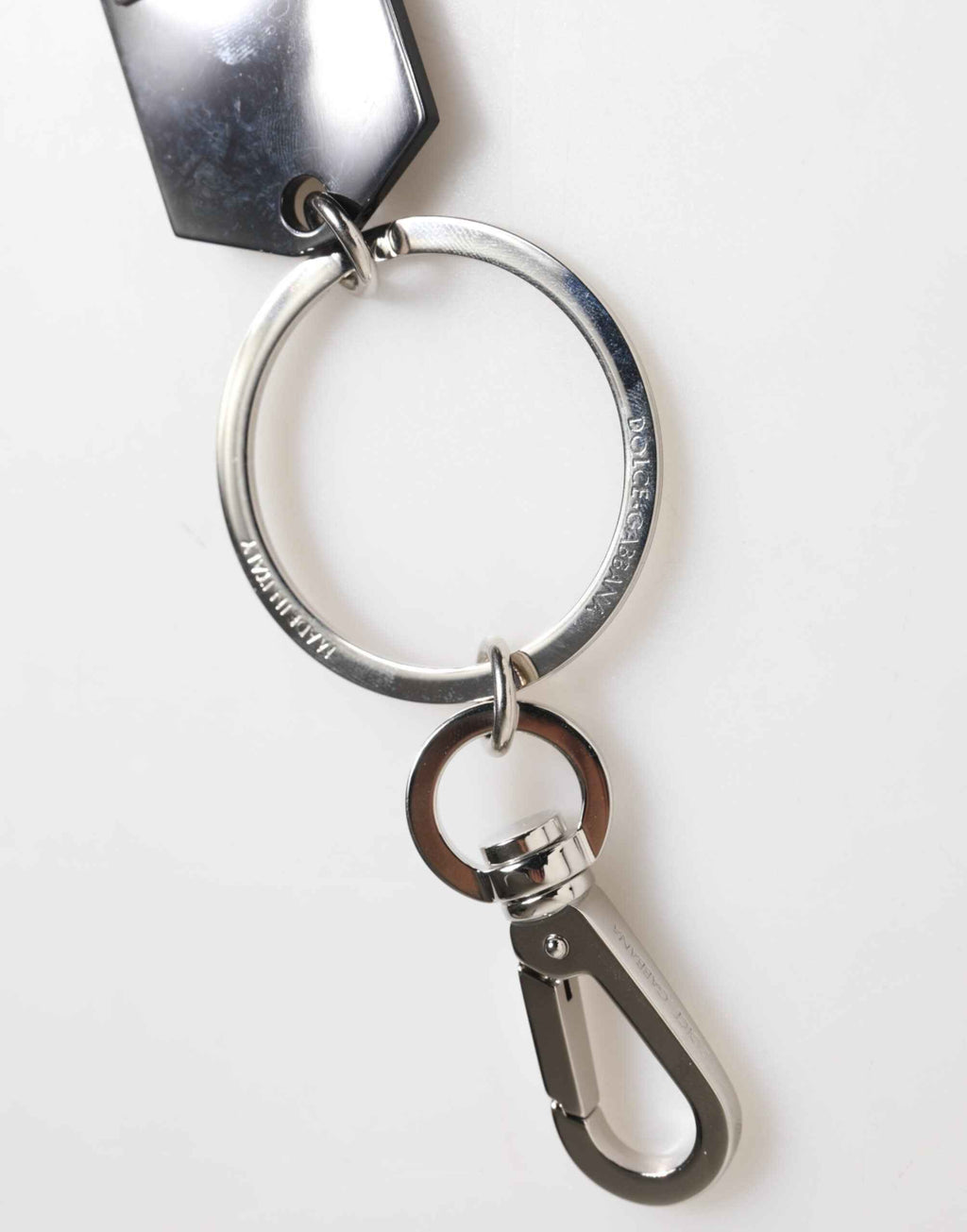 Dolce & Gabbana Black Sint Glass Plaque DG Logo Metal PlateKeychain Keyring