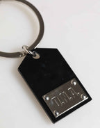 Dolce & Gabbana Black Sint Glass Plaque DG Logo Metal PlateKeychain Keyring