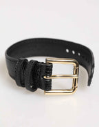 Dolce & Gabbana Black Embossed Leather Gold Buckle Belt Strap Bracelet