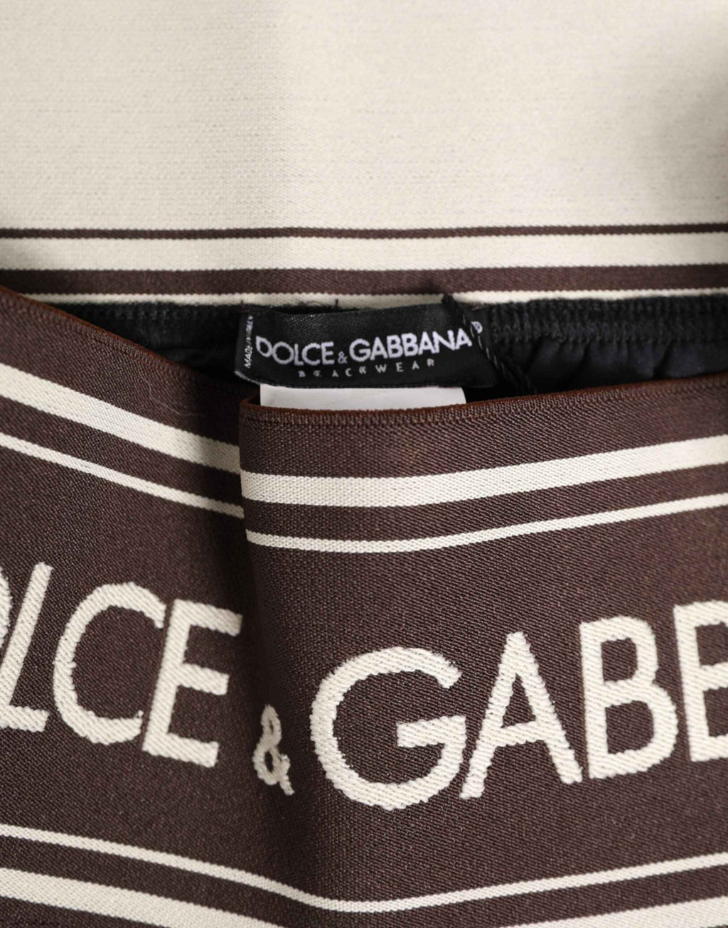 Dolce & Gabbana Brown Polyester Logo Elastic Waistband Swimwear