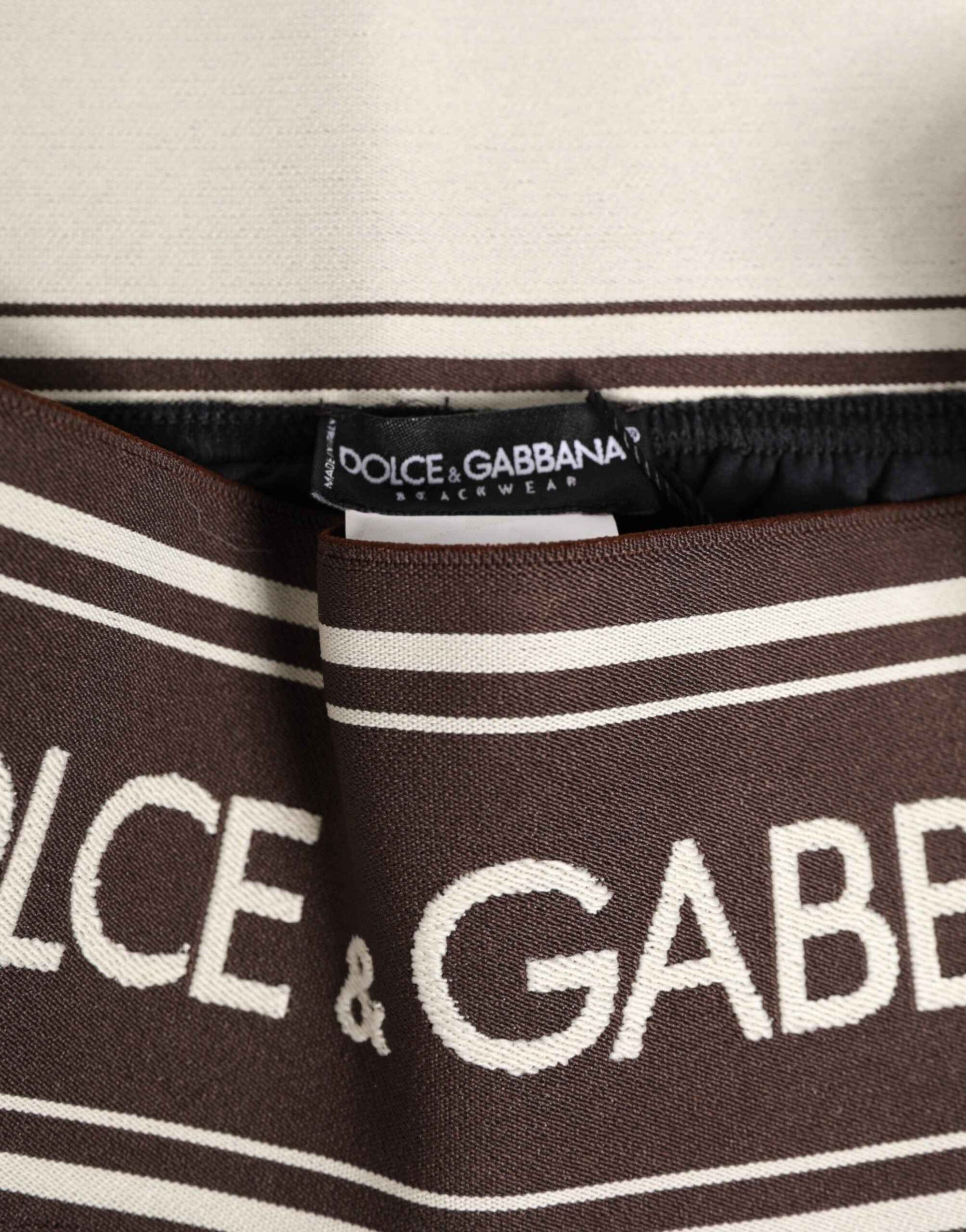Dolce & Gabbana Brown Polyester Logo Elastic Waistband Swimwear