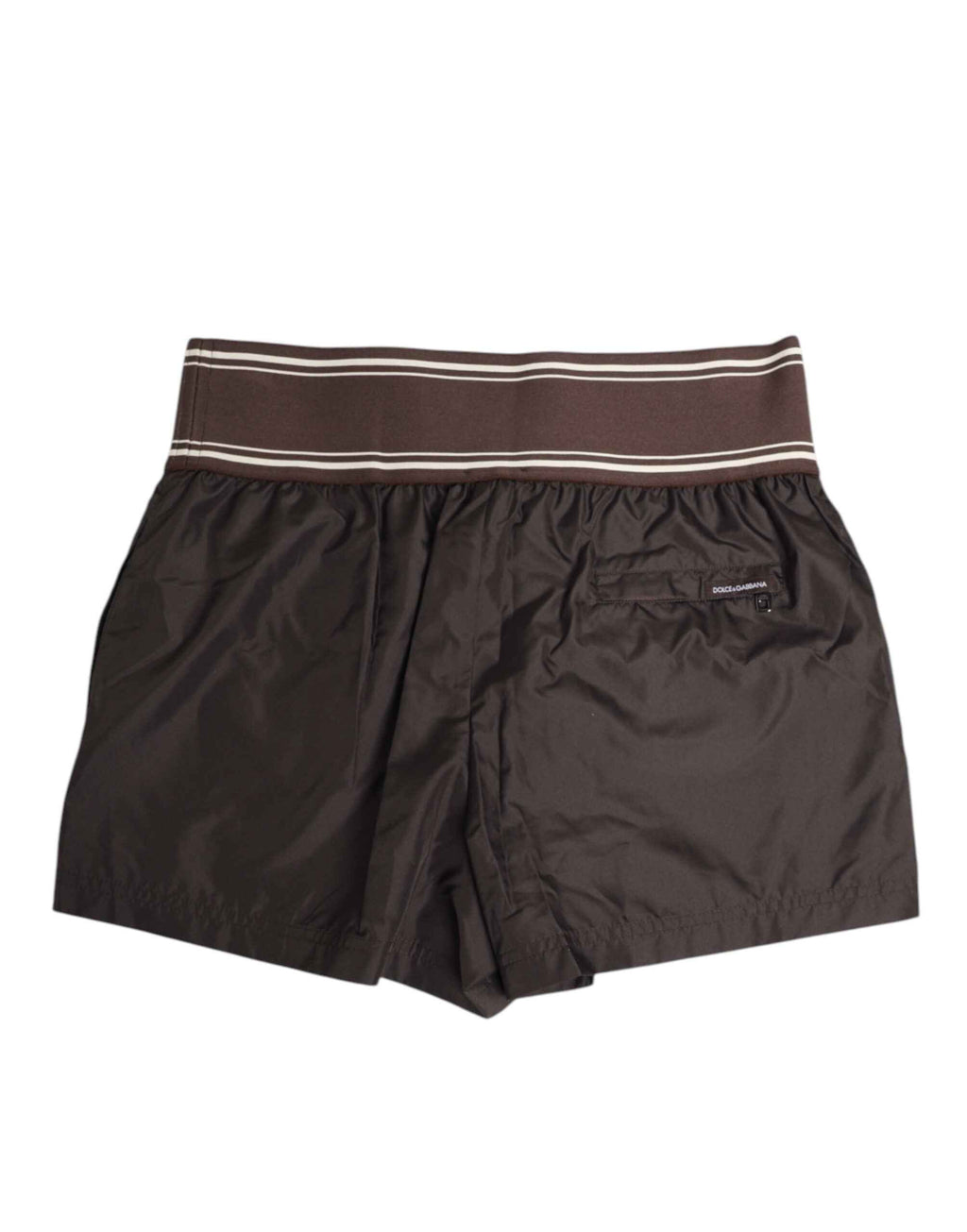 Dolce & Gabbana Brown Polyester Logo Elastic Waistband Swimwear