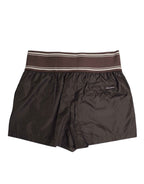 Dolce & Gabbana Brown Polyester Logo Elastic Waistband Swimwear