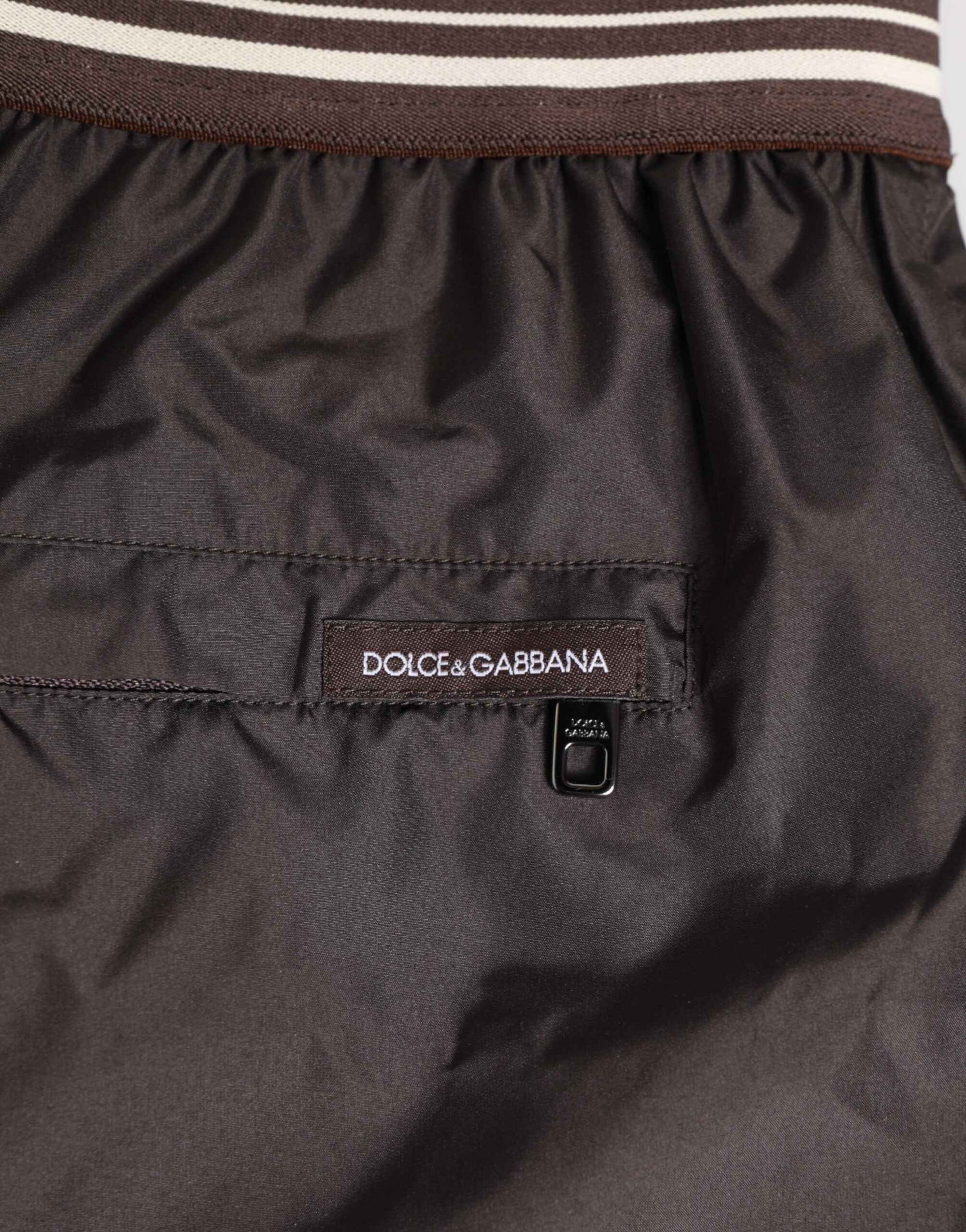 Dolce & Gabbana Brown Polyester Logo Elastic Waistband Swimwear