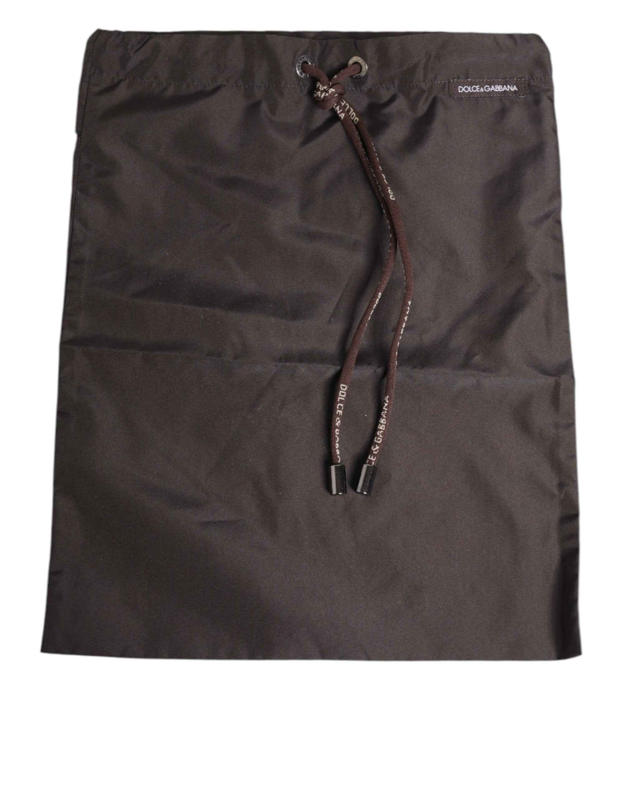 Dolce & Gabbana Brown Polyester Logo Elastic Waistband Swimwear