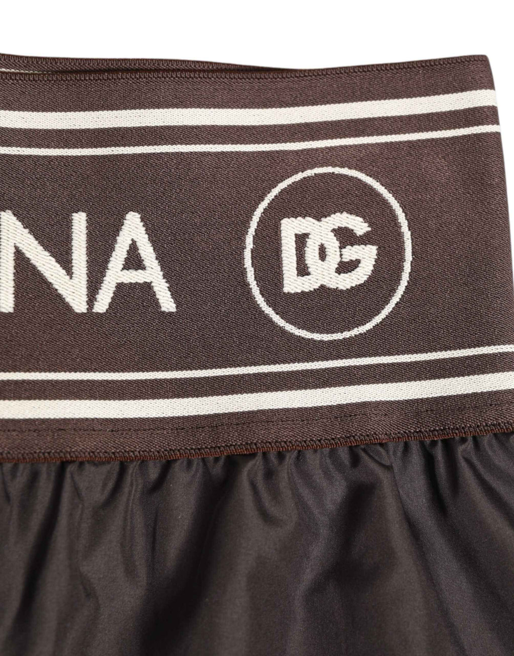 Dolce & Gabbana Brown Polyester Logo Elastic Waistband Swimwear