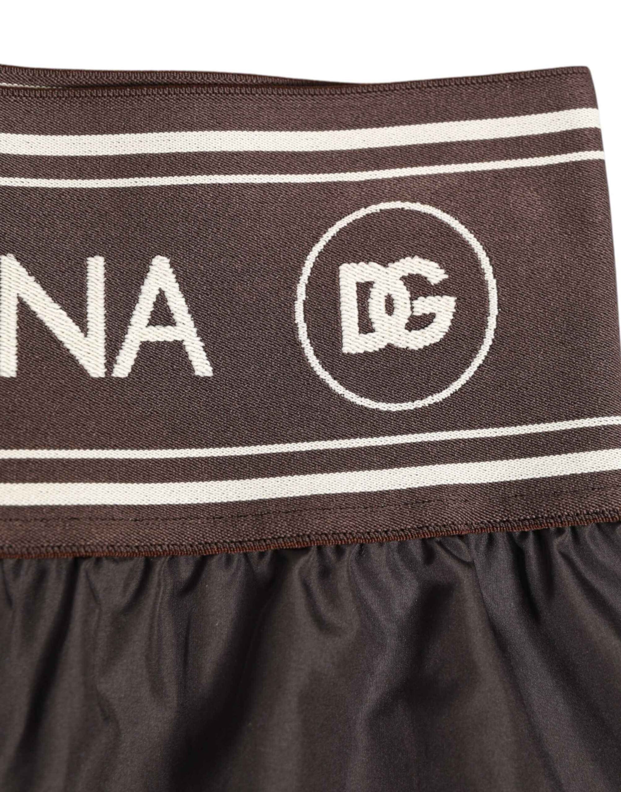 Dolce & Gabbana Brown Polyester Logo Elastic Waistband Swimwear
