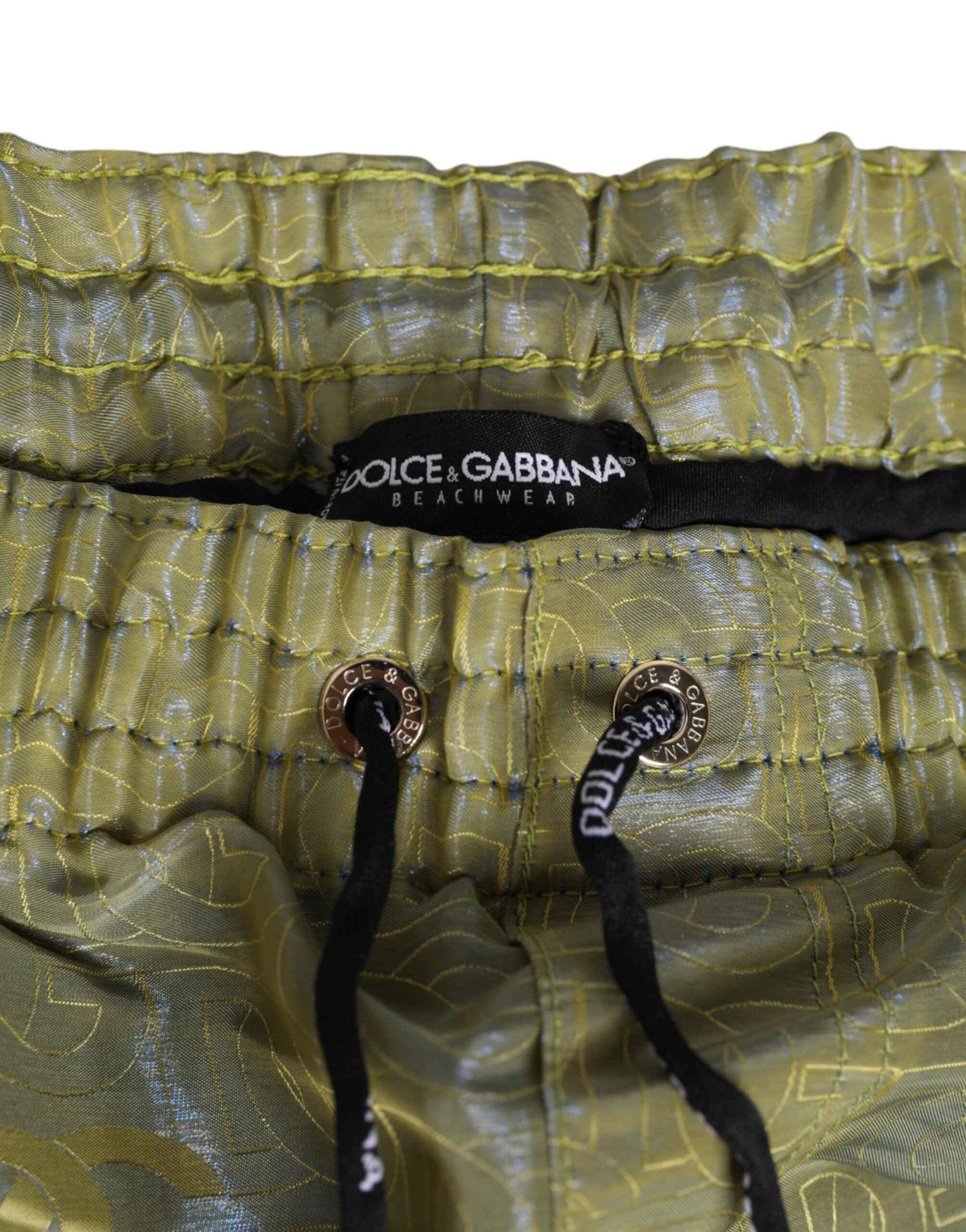 Dolce & Gabbana Green Polyester Metallic Logo Print Men Swimwear