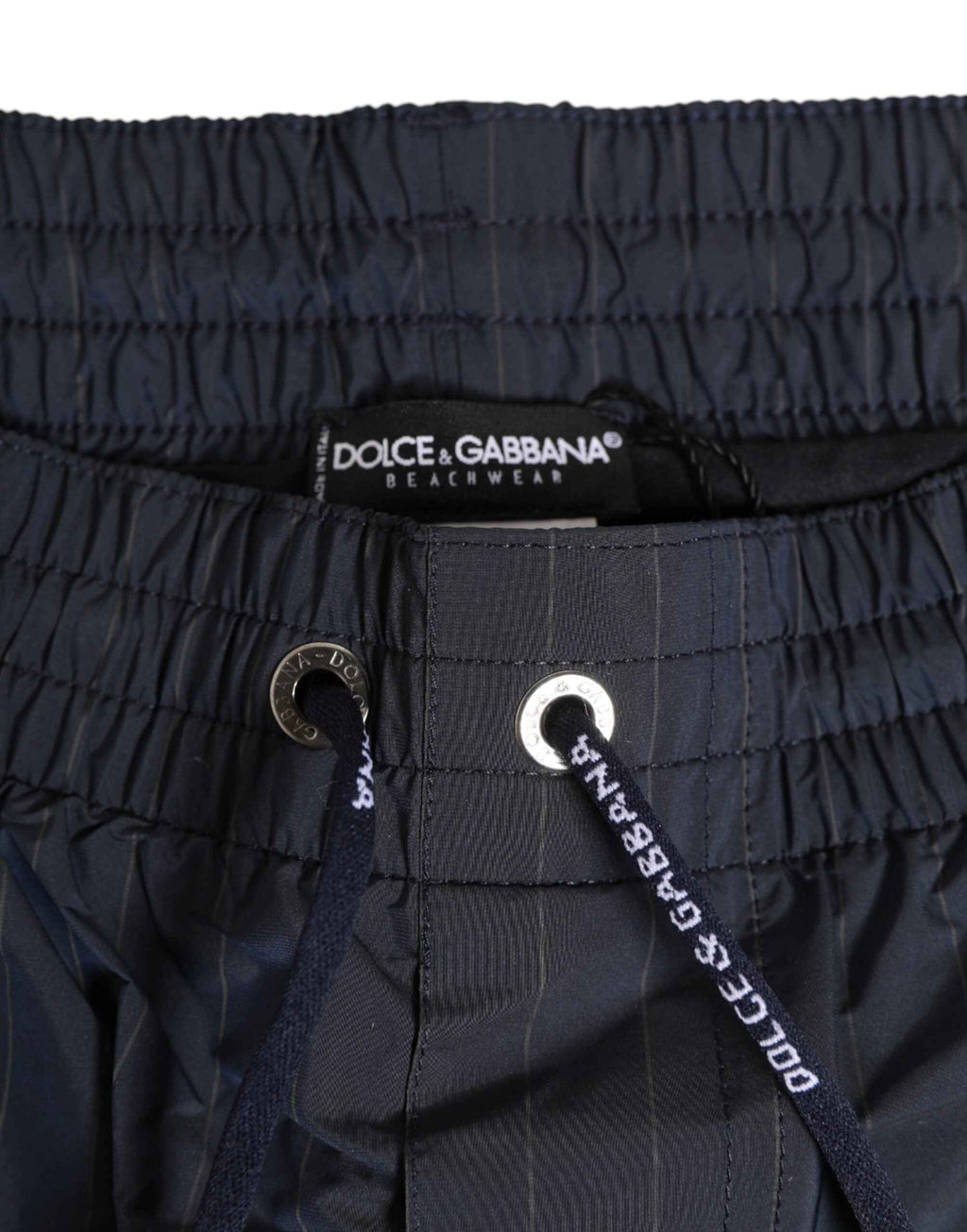 Dolce & Gabbana Navy Blue Polyester Nylon Pinstripe Men's Swimwear