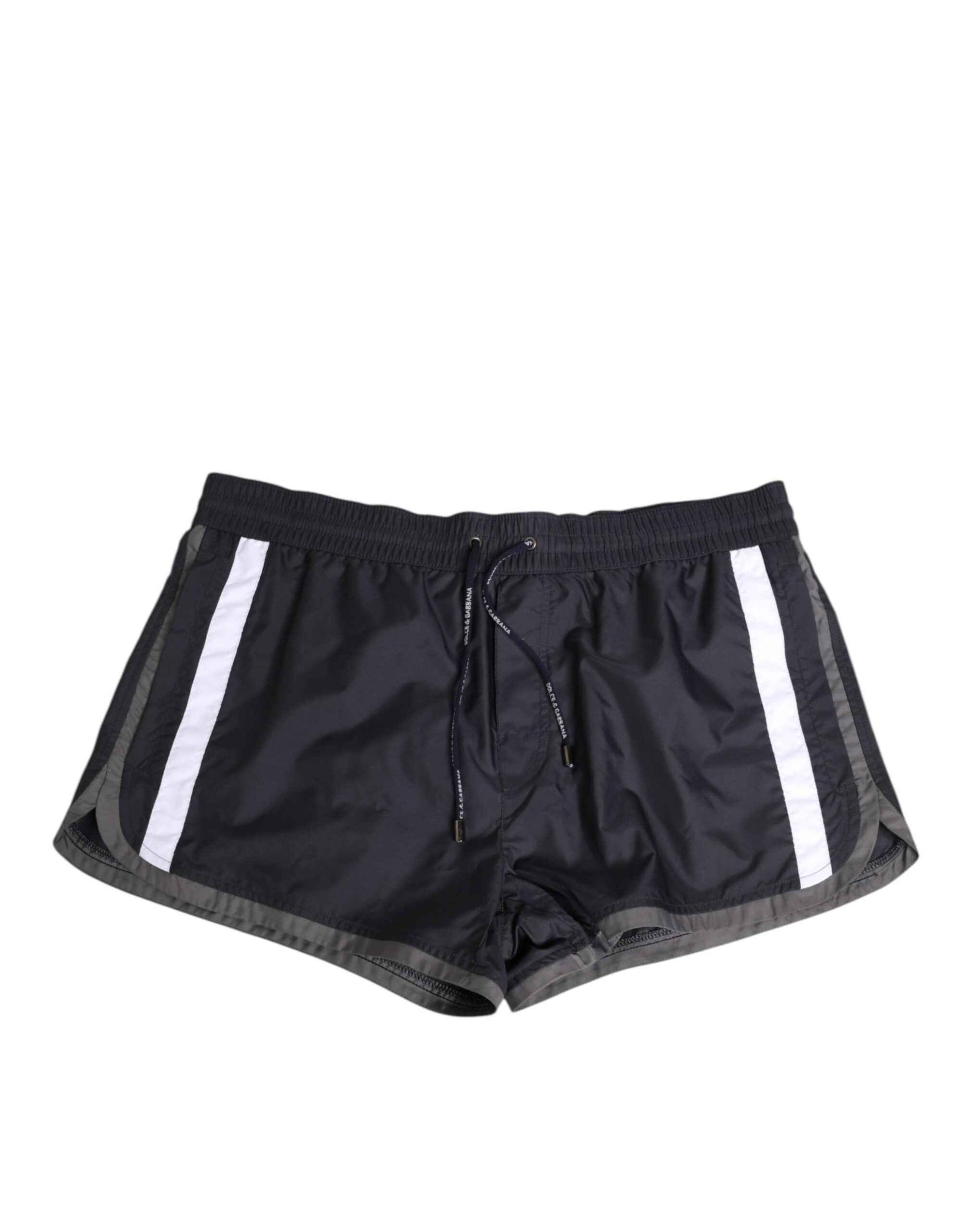 Dolce & Gabbana Black White Polyester Logo Elastic Waistband Swimwear