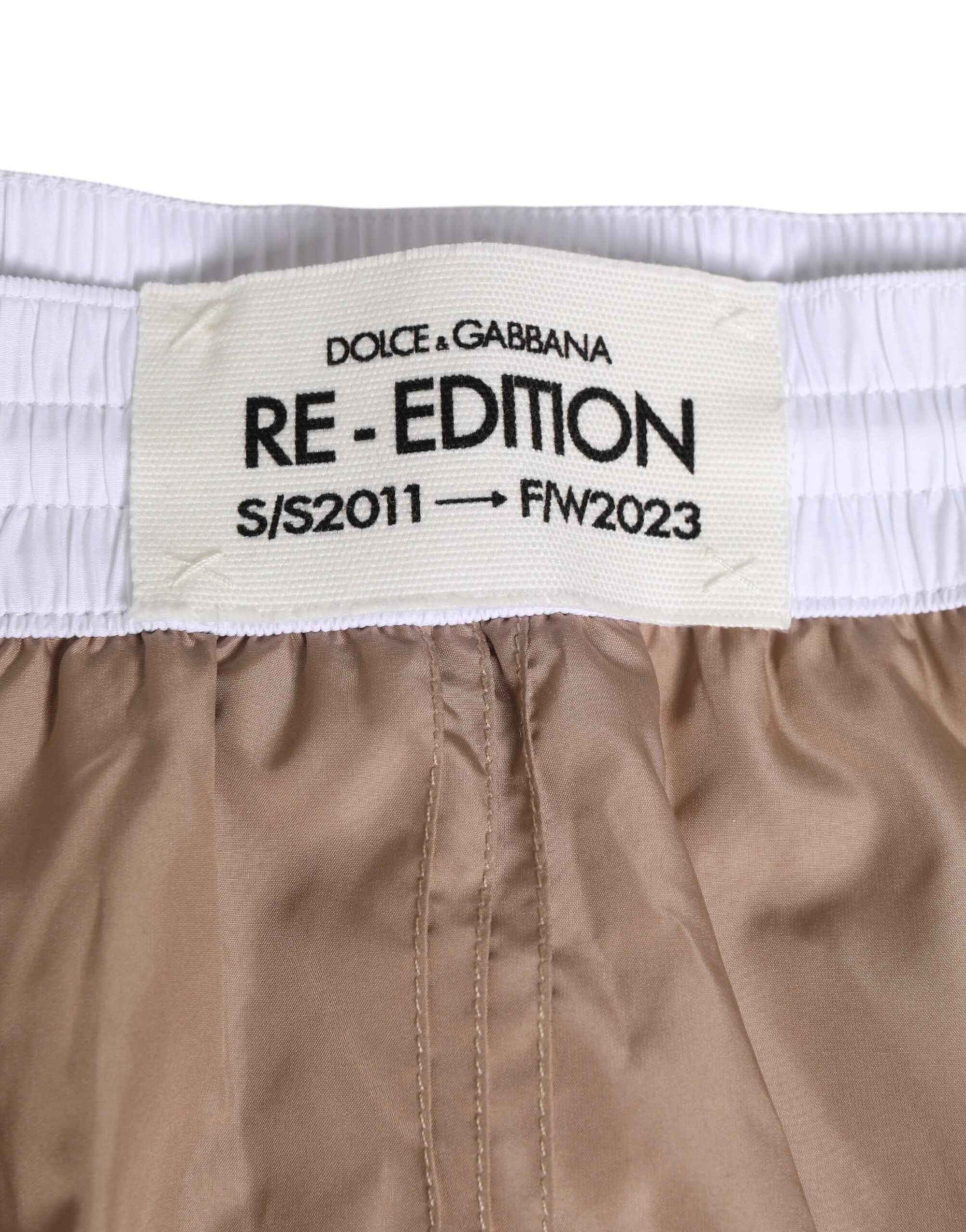 Dolce & Gabbana Brown White Polyester Re-Edition Shorts Swimwear