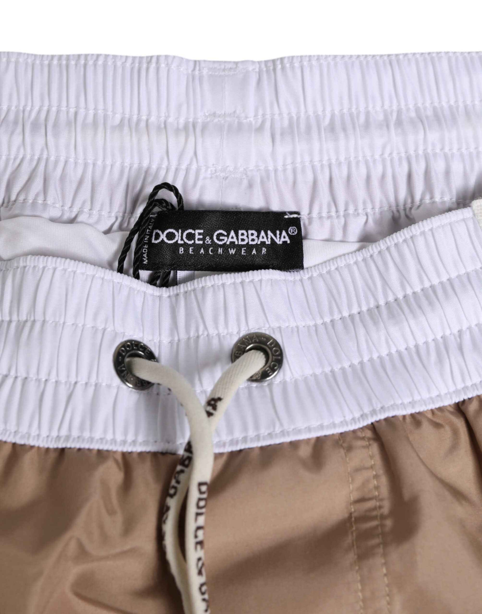 Dolce & Gabbana Brown White Polyester Re-Edition Shorts Swimwear