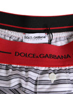 Dolce & Gabbana White Striped Cotton Red Waistband Shorts Swimwear