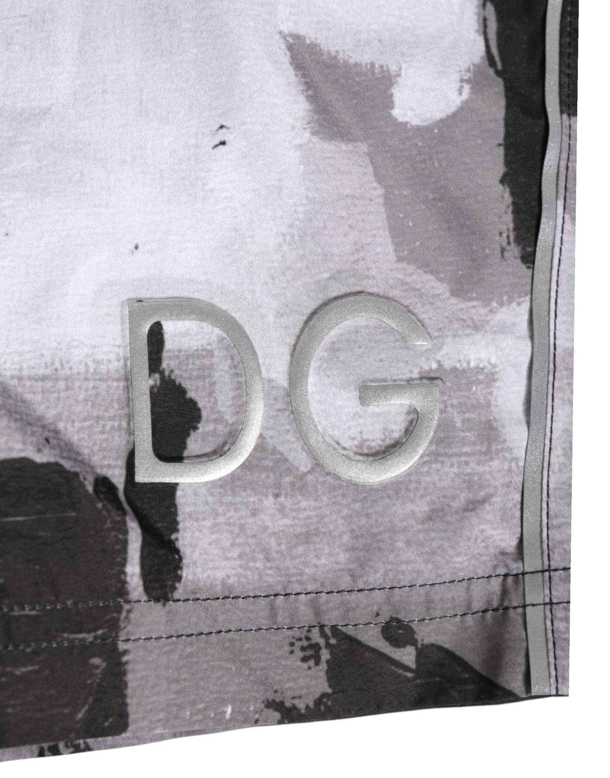 Dolce & Gabbana Black White Camouflage DG Logo Men Swimwear