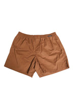 Dolce & Gabbana Brown Cotton Boxer Waistband Short Swimwear