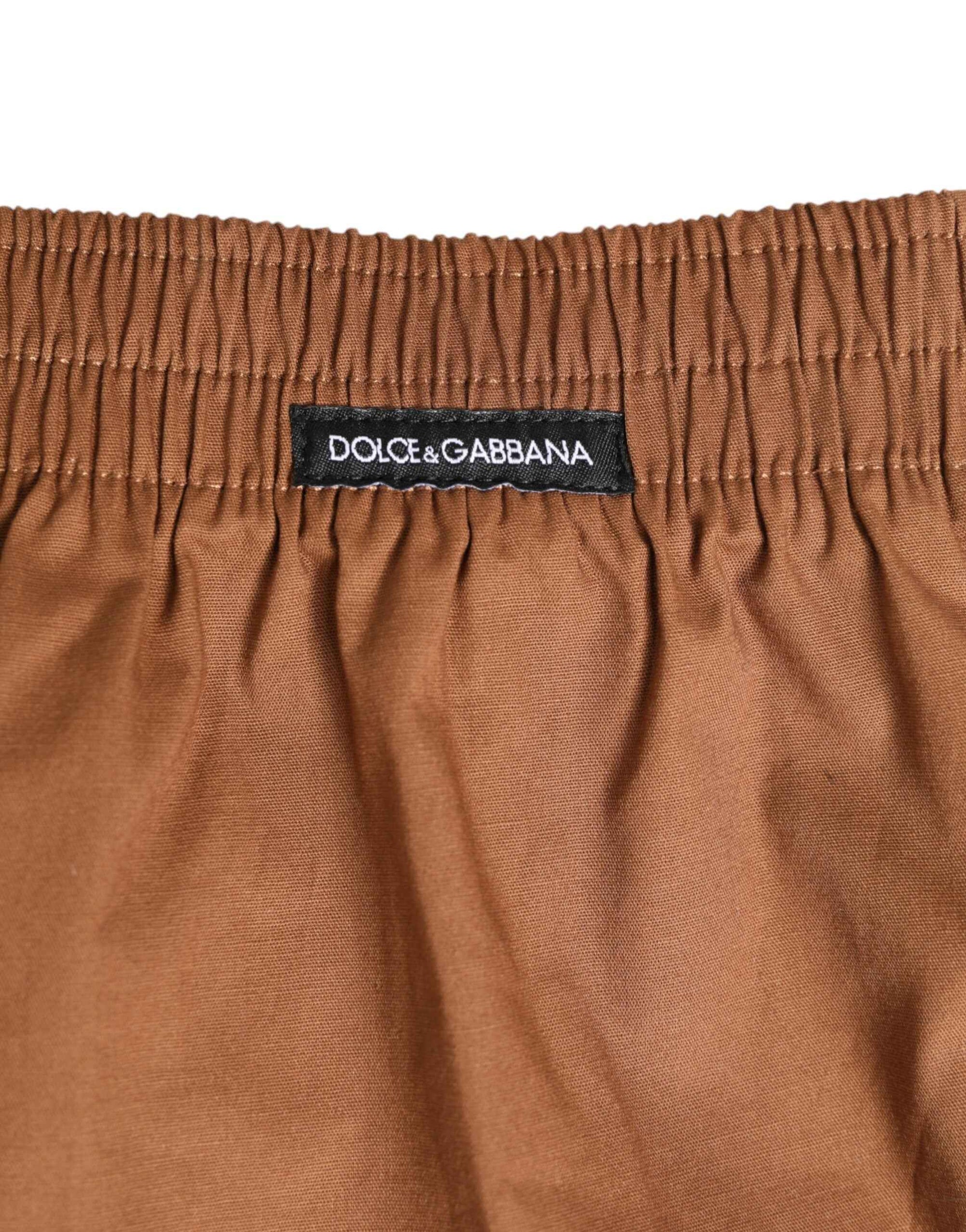 Dolce & Gabbana Brown Cotton Boxer Waistband Short Swimwear