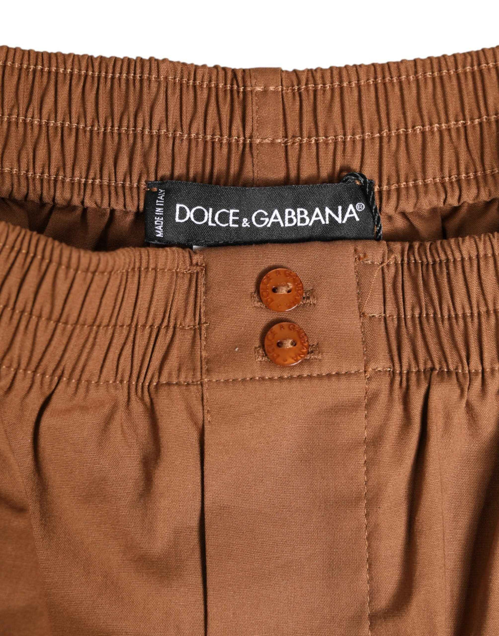 Dolce & Gabbana Brown Cotton Boxer Waistband Short Swimwear