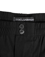 Dolce & Gabbana Black Cotton Elastic Waistband Button Swimwear