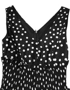 Dolce & Gabbana Black White Cotton Polka Dot Print V Neck Dress