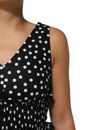 Dolce & Gabbana Black White Cotton Polka Dot Print V Neck Dress