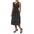Dolce & Gabbana Black White Cotton Polka Dot Print V Neck Dress