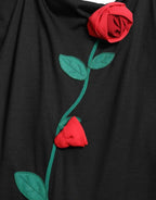 Dolce & Gabbana Black Wool Sleeveless Rose Applique Dress
