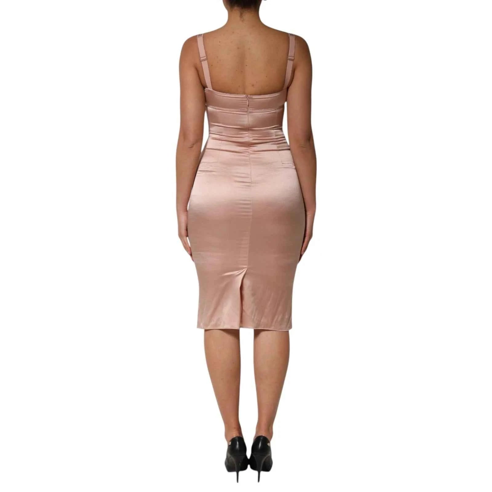 Dolce & Gabbana Blush Pink Silk Satin Bustier Midi Bodycon Dress