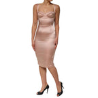 Dolce & Gabbana Blush Pink Silk Satin Bustier Midi Bodycon Dress