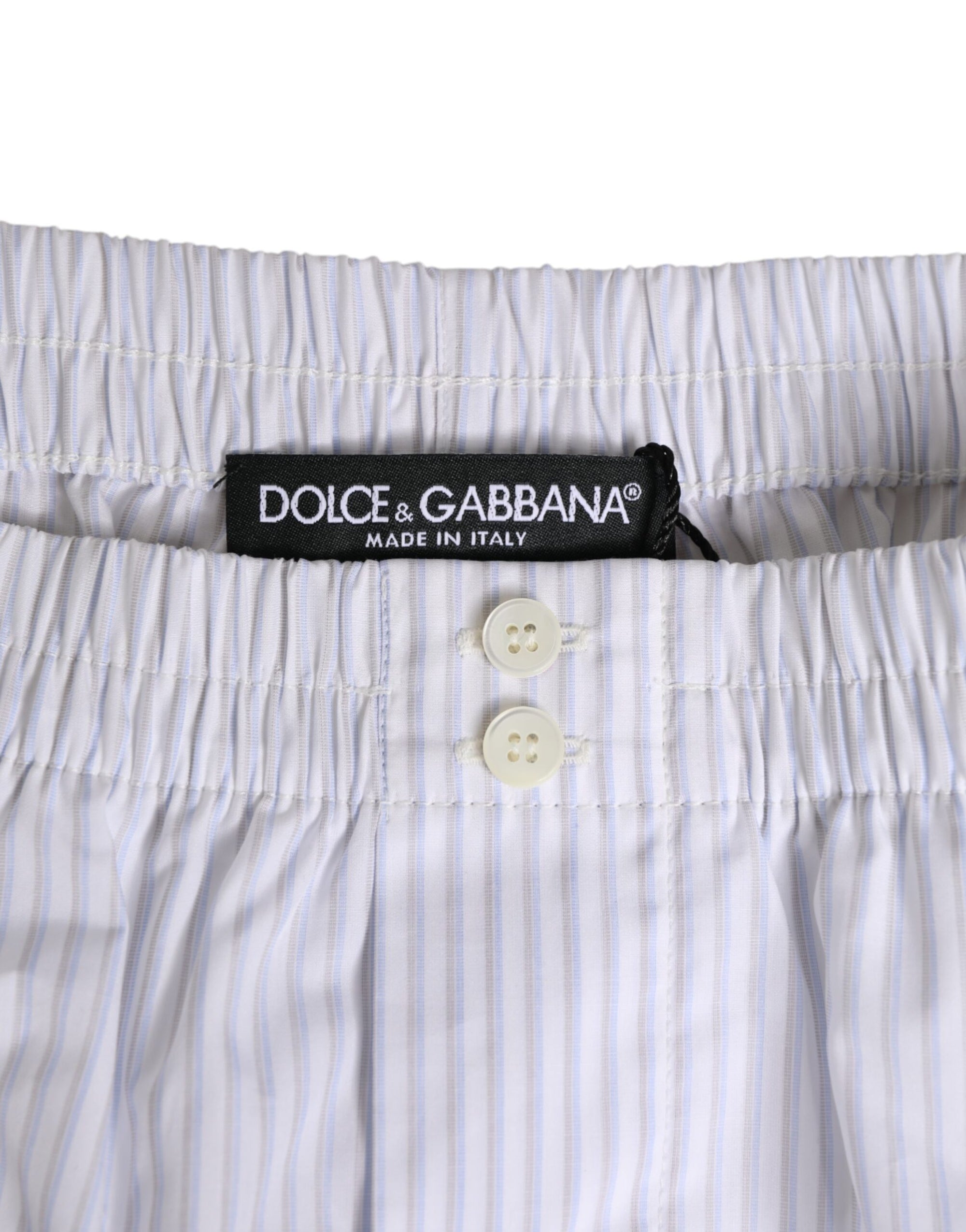 Dolce & Gabbana White Blue Cotton Striped Button Fly Shorts Swimwear