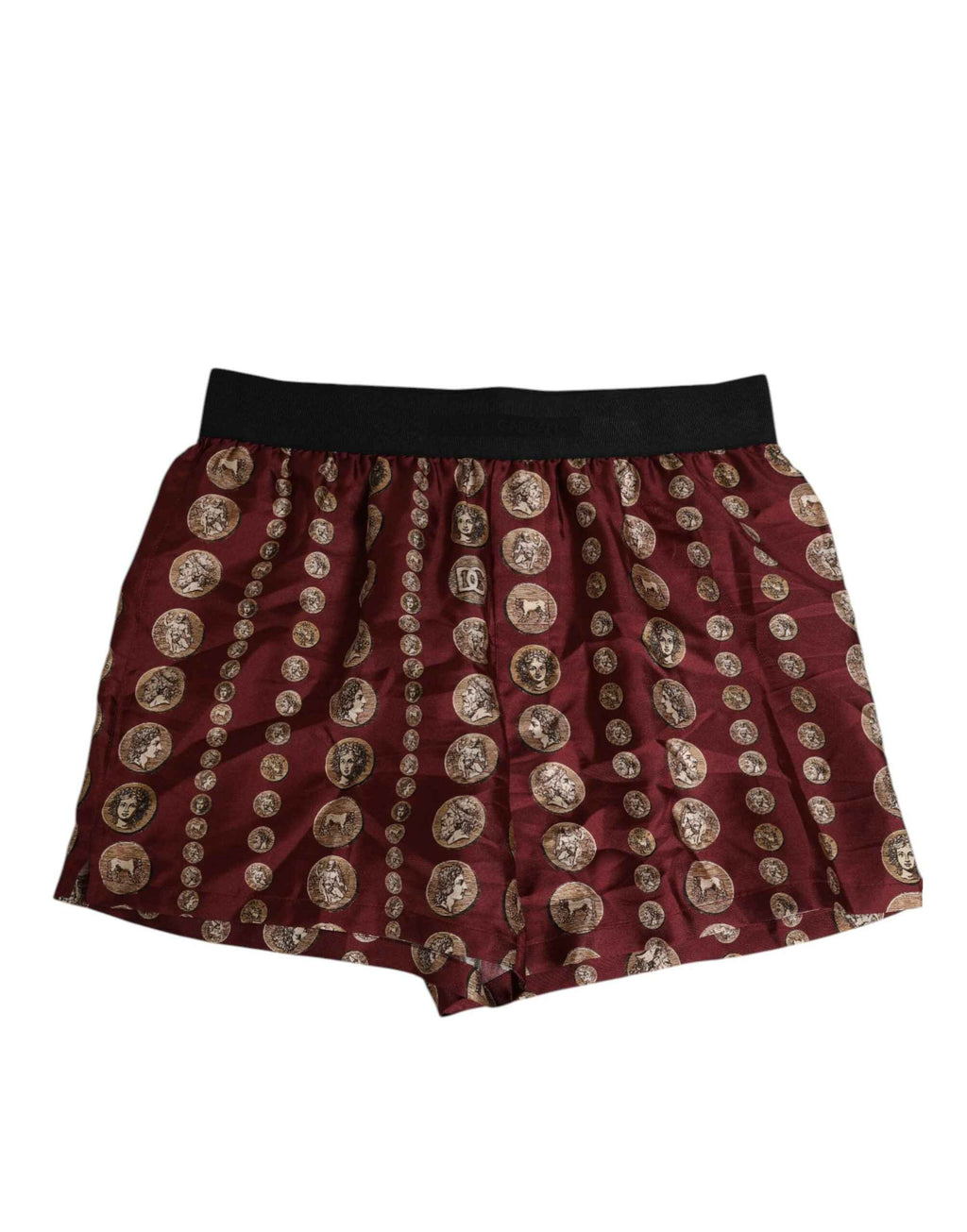 Dolce & Gabbana Burgundy Silk Coin Print Men Boxer Short Swimwear