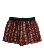 Dolce & Gabbana Burgundy Silk Coin Print Men Boxer Short Swimwear