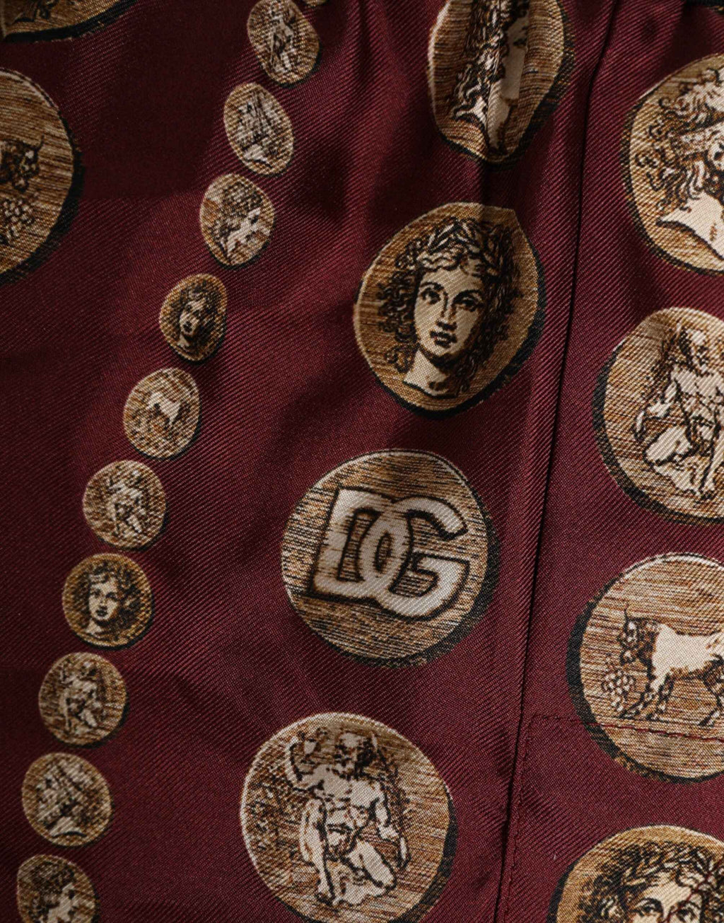 Dolce & Gabbana Burgundy Silk Coin Print Men Boxer Short Swimwear