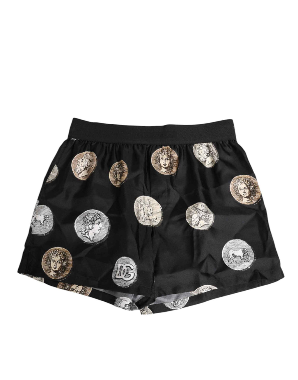 Dolce & Gabbana Black Silk Ancient Coin Print Boxer Short Swimwear