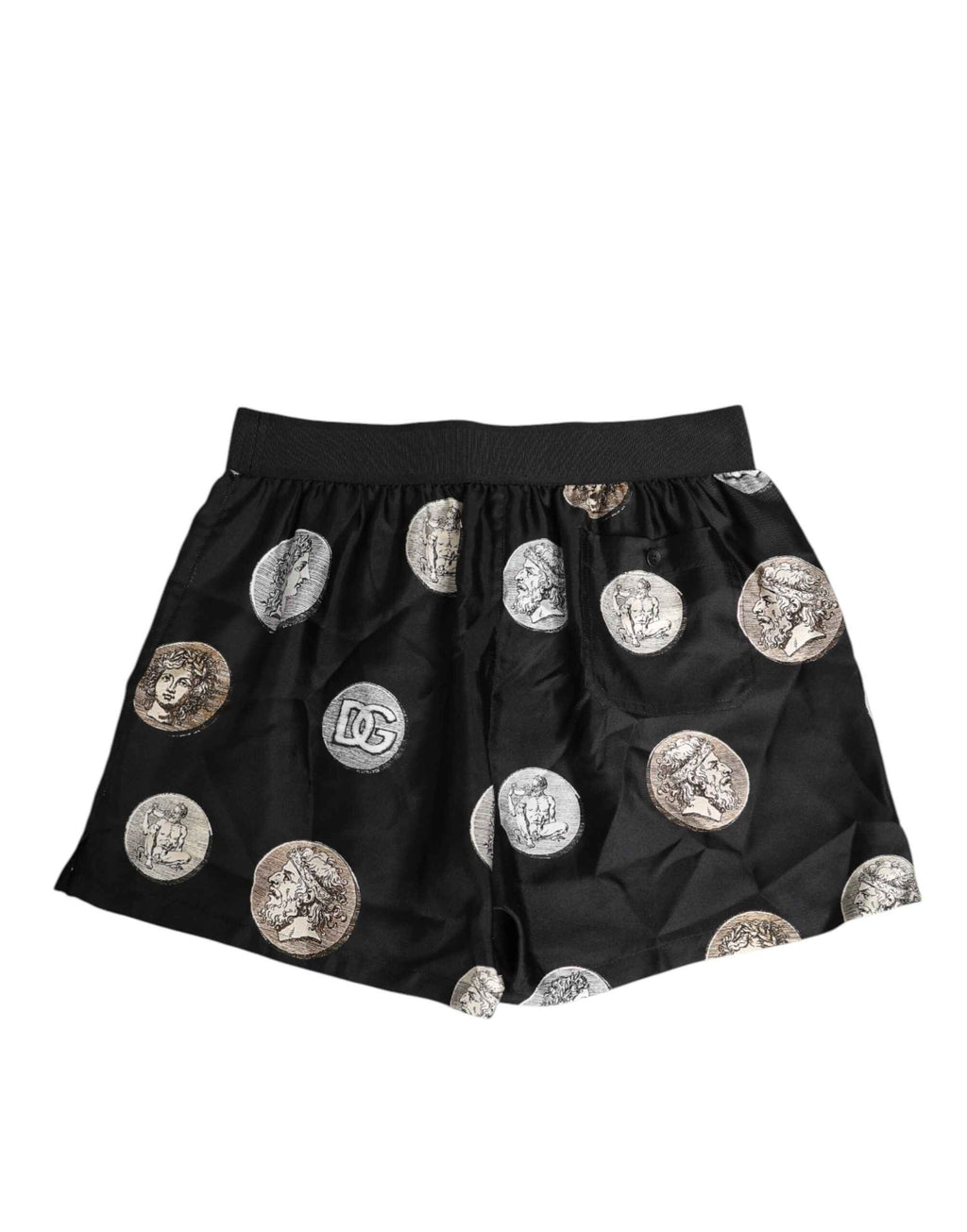 Dolce & Gabbana Black Silk Ancient Coin Print Boxer Short Swimwear