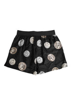 Dolce & Gabbana Black Silk Ancient Coin Print Boxer Short Swimwear