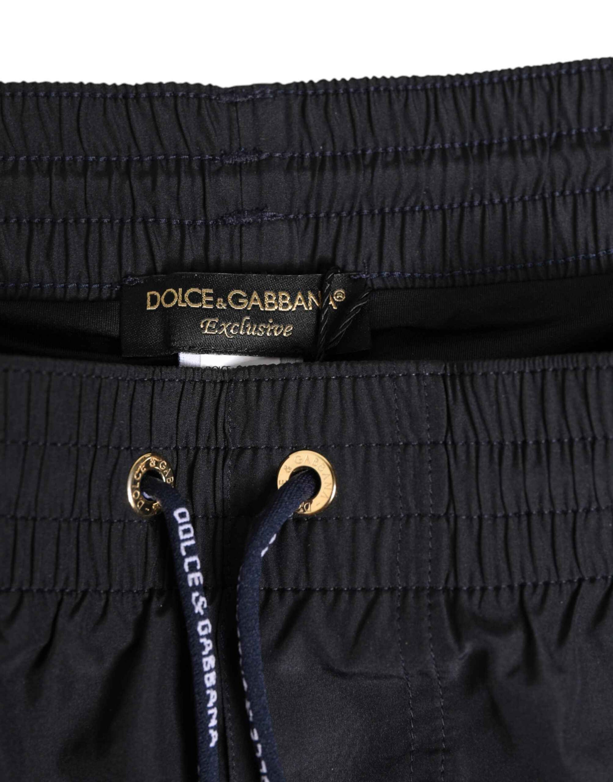Dolce & Gabbana Black Nylon Side Logo Tape Shorts Swimwear