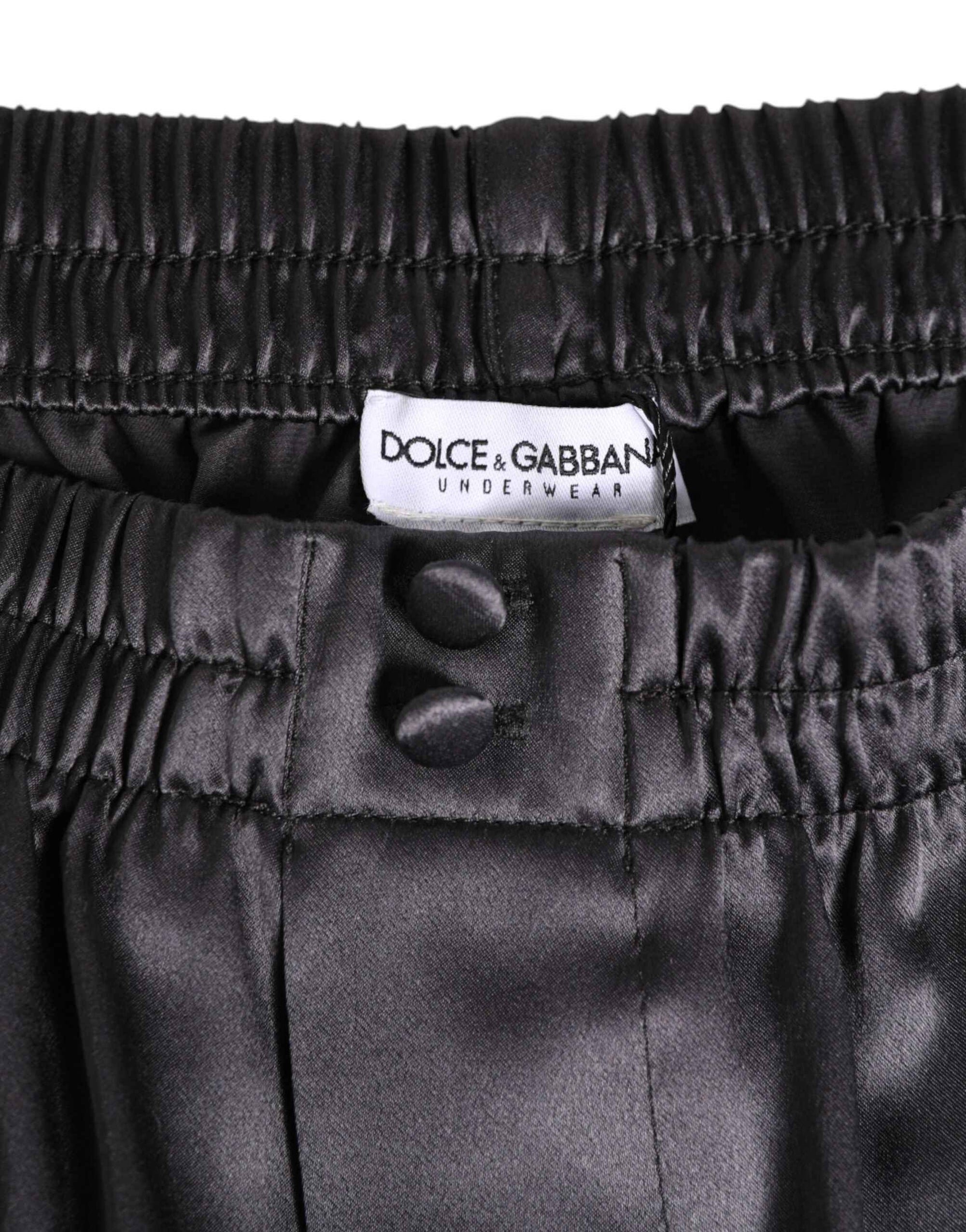 Dolce & Gabbana Black Satin Silk Elastic Men Boxer Short Swimwear