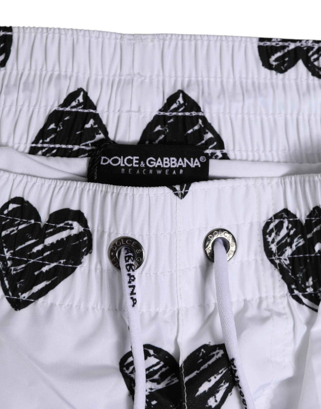 Dolce & Gabbana White Black Heart Print Men Boxer Short Swimwear