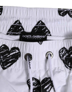 Dolce & Gabbana White Black Heart Print Men Boxer Short Swimwear