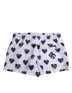 Dolce & Gabbana White Black Heart Print Men Boxer Short Swimwear