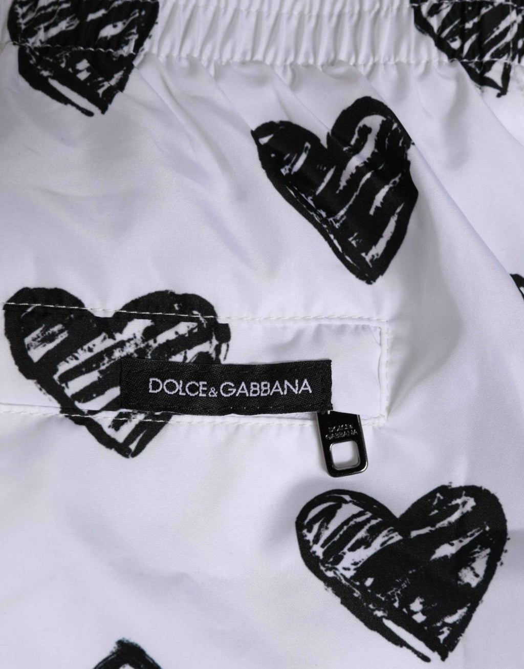 Dolce & Gabbana White Black Heart Print Men Boxer Short Swimwear
