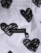 Dolce & Gabbana White Black Heart Print Men Boxer Short Swimwear