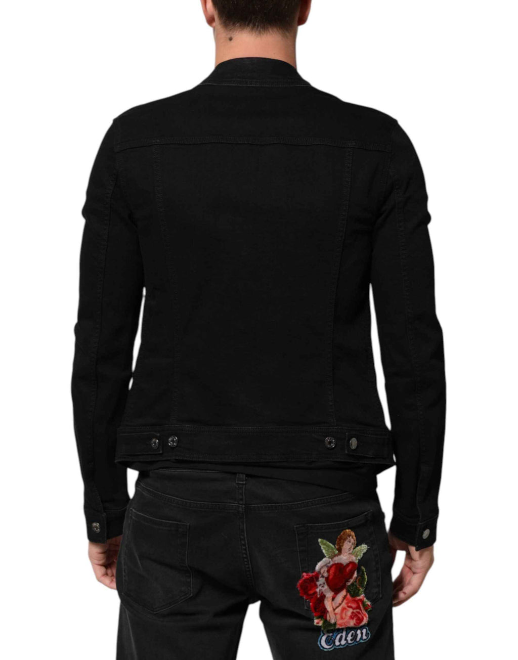 Dolce & Gabbana Black Cotton Denim Stretch Button Up Jacket