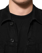 Dolce & Gabbana Black Cotton Denim Stretch Button Up Jacket
