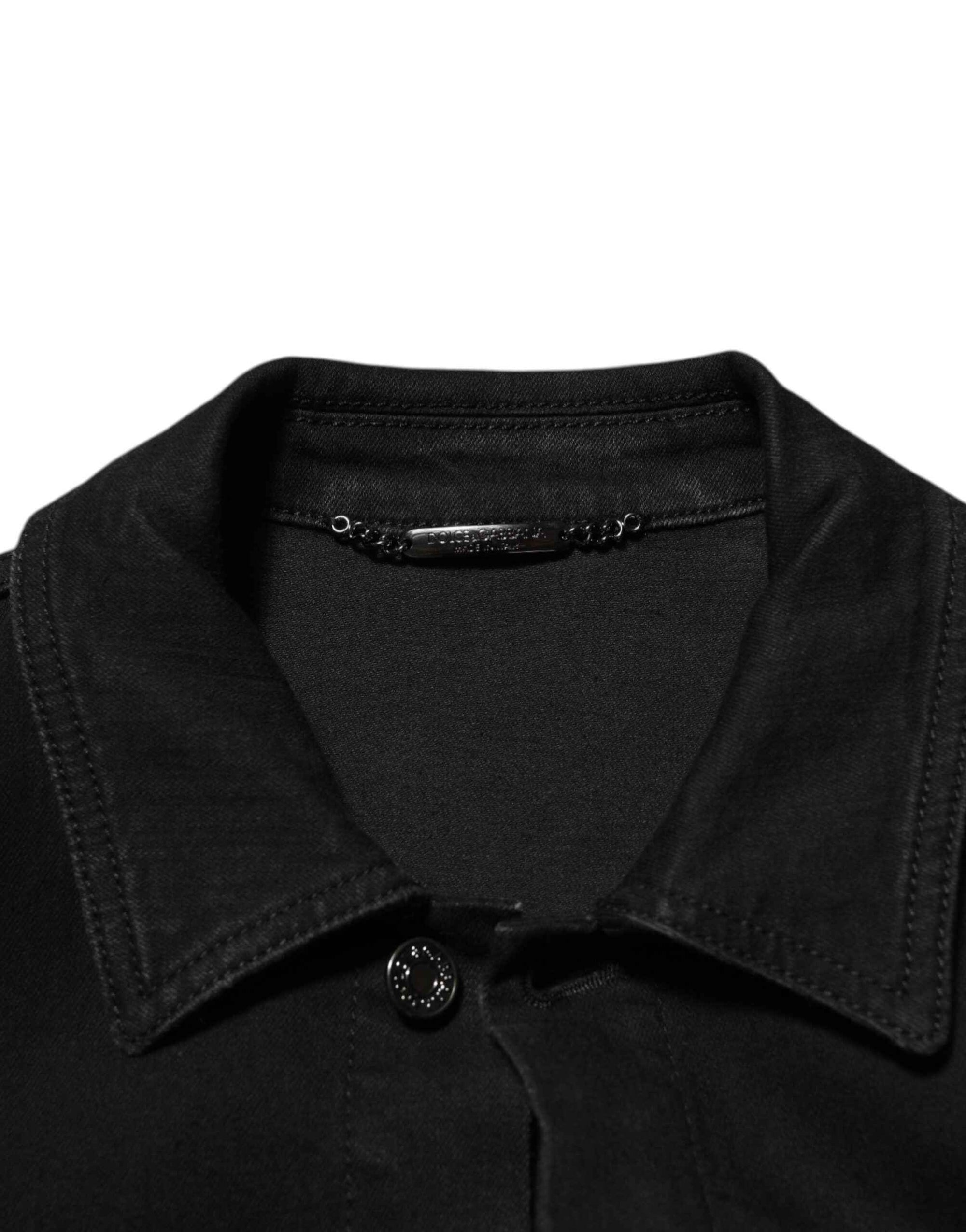 Dolce & Gabbana Black Cotton Denim Stretch Button Up Jacket