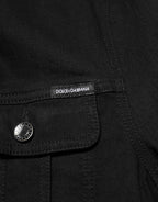 Dolce & Gabbana Black Cotton Denim Stretch Button Up Jacket