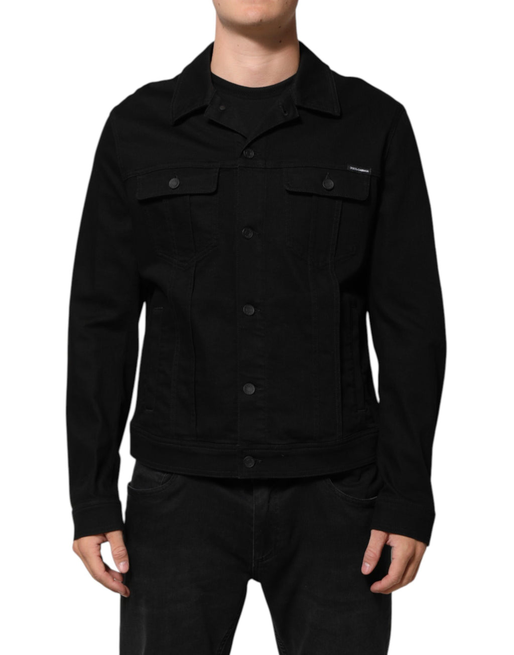 Dolce & Gabbana Black Cotton Denim Stretch Giubbotto Jacket