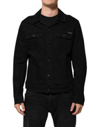Dolce & Gabbana Black Cotton Denim Stretch Giubbotto Jacket